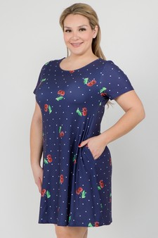 Women's Sweet Cherry Print Dress with Pockets style 2