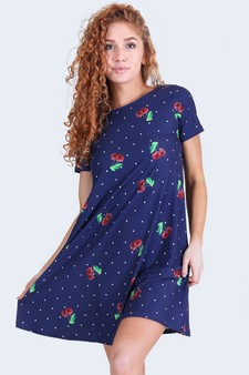 Women's Sweet Cherry Print Dress with Pockets style 5