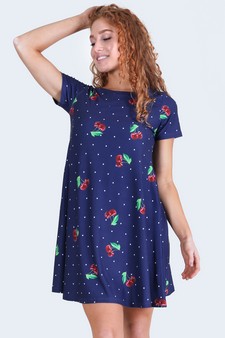 Women's Sweet Cherry Print Dress with Pockets style 6