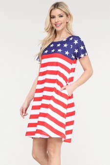 Women's Flag Day Short Sleeve Dress with Pockets style 2
