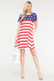 Women's Flag Day Short Sleeve Dress with Pockets style 4