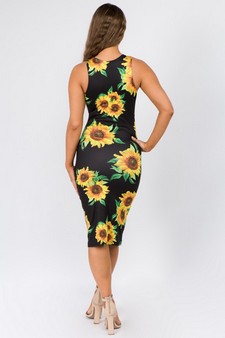 Women's Crew Neck Sunflower Bodycon Midi Dress (Medium only) style 3