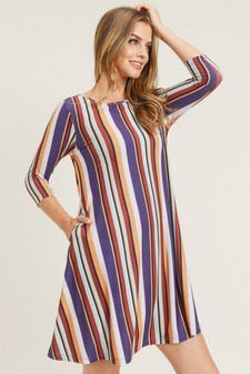 Women's Multi-Striped Swing Dress with Pockets style 2
