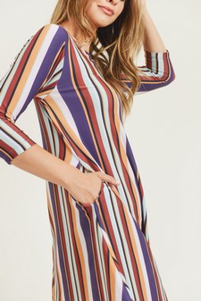 Women's Multi-Striped Swing Dress with Pockets style 4