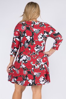Women's Snowflake & Poinsettia Print 3/4 Sleeve Dress style 3