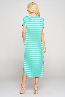 Women's Striped Curved Hem Midi Dress with Pockets style 4