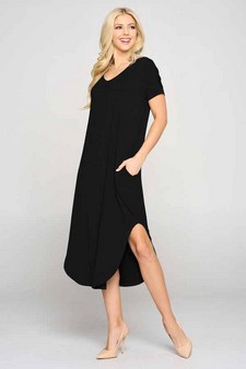 Women's Casual Curved Hem Midi Dress with Pockets style 2