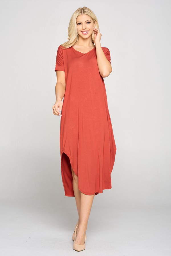 Women's Casual Curved Hem Midi Dress with Pockets Wholesale