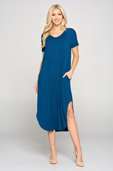 Women's Casual Curved Hem Midi Dress with Pockets style 5
