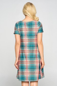 Women's Plaid Short Sleeve A-Line Dress style 3