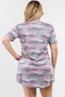 Women's Camo Print Curve Lined T Shirt Dress style 3