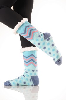 Women's Non-slip Faux Sherpa Chevron Polka-Dot Christmas Slipper Socks style 2