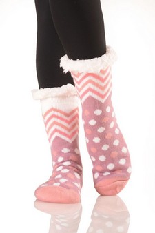 Women's Non-slip Faux Sherpa Chevron Polka-Dot Christmas Slipper Socks style 8