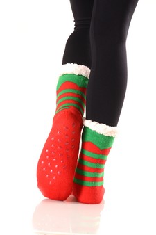 Women's Non-slip Faux Sherpa Santa Claus Christmas Slipper Socks style 3