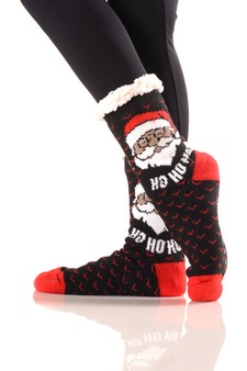 Women's Non-slip Faux Sherpa Santa Claus Christmas Slipper Socks style 5