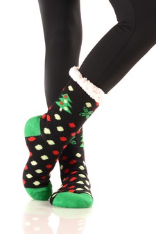 Women's Non-slip Faux Sherpa Santa Claus Christmas Slipper Socks style 7