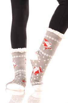 Women's Non-slip Faux Sherpa Santa Claus Christmas Slipper Socks style 8