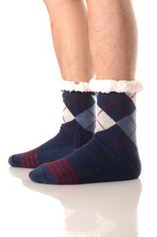 Men's Non-slip Faux Sherpa Lined Argyle Slipper Socks style 2