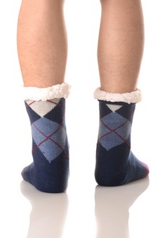 Men's Non-slip Faux Sherpa Lined Argyle Slipper Socks style 3