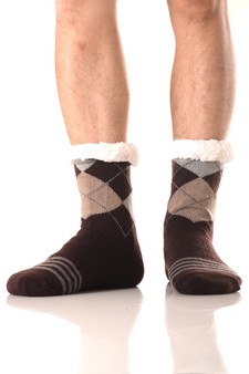 Men's Non-slip Faux Sherpa Lined Argyle Slipper Socks style 5