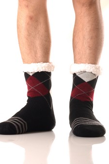 Men's Non-slip Faux Sherpa Lined Argyle Slipper Socks style 6