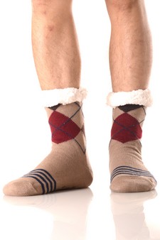 Men's Non-slip Faux Sherpa Lined Argyle Slipper Socks style 8