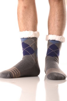 Men's Non-slip Faux Sherpa Lined Argyle Slipper Socks style 9