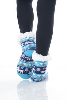 Kid's Non-slip Faux Sherpa Fair Isle Reindeer Slipper Socks style 15