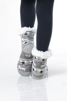 Kid's Non-slip Faux Sherpa Fair Isle Reindeer Slipper Socks style 18