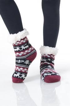 Kid's Non-slip Faux Sherpa Fair Isle Reindeer Slipper Socks style 2