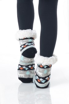 Kid's Non-slip Faux Sherpa Fair Isle Reindeer Slipper Socks style 6