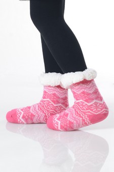 Kid's Non-slip Faux Sherpa Lined Winter Slipper Socks style 11