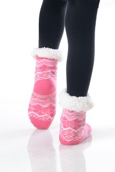 Kid's Non-slip Faux Sherpa Lined Winter Slipper Socks style 12