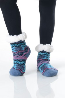 Kid's Non-slip Faux Sherpa Lined Winter Slipper Socks style 13