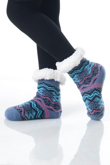 Kid's Non-slip Faux Sherpa Lined Winter Slipper Socks style 14
