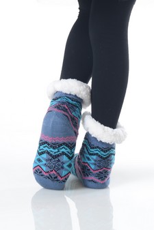 Kid's Non-slip Faux Sherpa Lined Winter Slipper Socks style 15