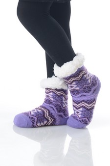 Kid's Non-slip Faux Sherpa Lined Winter Slipper Socks style 16