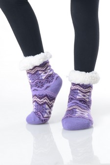 Kid's Non-slip Faux Sherpa Lined Winter Slipper Socks style 17