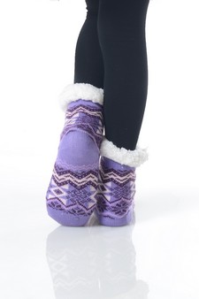 Kid's Non-slip Faux Sherpa Lined Winter Slipper Socks style 18