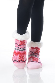Kid's Non-slip Faux Sherpa Lined Winter Slipper Socks style 2