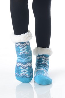 Kid's Non-slip Faux Sherpa Lined Winter Slipper Socks style 4
