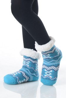 Kid's Non-slip Faux Sherpa Lined Winter Slipper Socks style 5