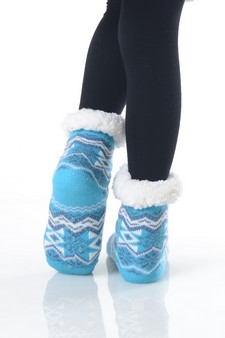 Kid's Non-slip Faux Sherpa Lined Winter Slipper Socks style 6