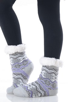 Kid's Non-slip Faux Sherpa Lined Winter Slipper Socks style 7