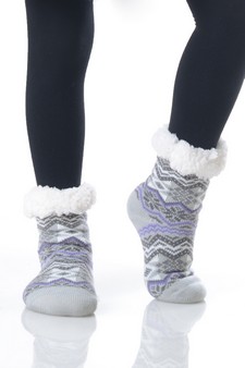 Kid's Non-slip Faux Sherpa Lined Winter Slipper Socks style 8