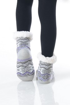 Kid's Non-slip Faux Sherpa Lined Winter Slipper Socks style 9