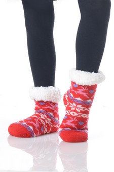 Kid's Non-slip Faux Sherpa Reindeer Fair Isle Slipper Socks style 15