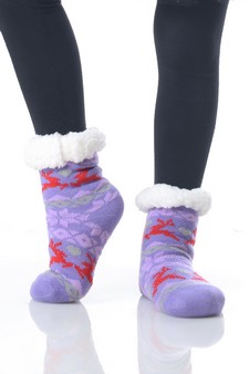 Kid's Non-slip Faux Sherpa Reindeer Fair Isle Slipper Socks style 18