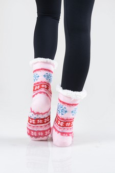 Women's Non-slip Faux Sherpa Snowflake Argyle Slipper Socks style 7