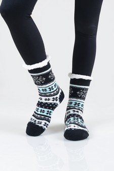 Women's Non-slip Faux Sherpa Snowflake Argyle Slipper Socks style 8